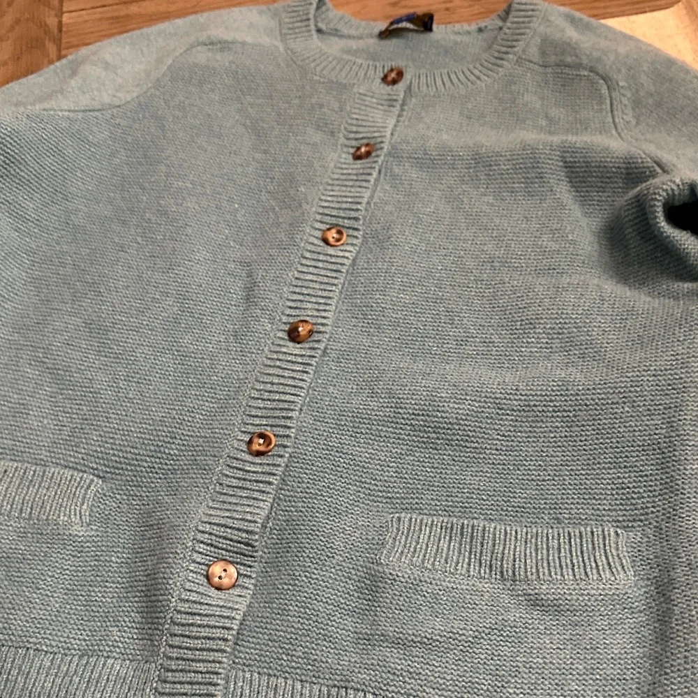 Pendleton 100% Lambswool Cardigan Sweater Teal Blue Knit Button Front Size M - Picture 8 of 13